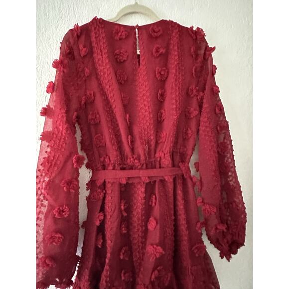 A. CALIN by Flying Tomato Dress Sz M Red Rosette Whimsical Balloon Sleeves Boho - Picture 9 of 14